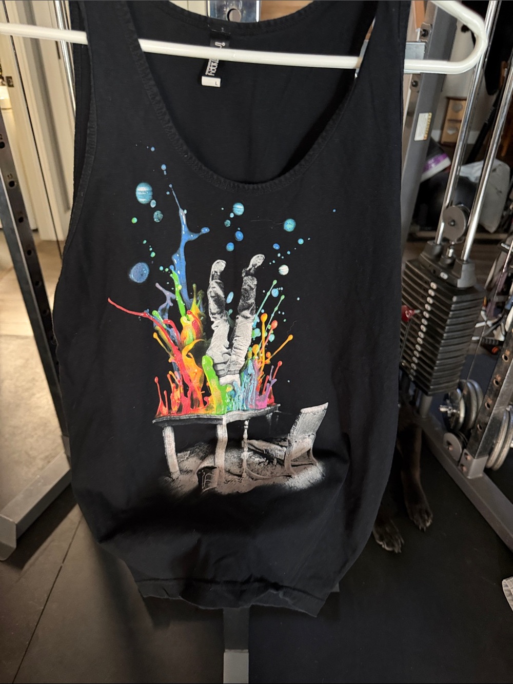 Black Art Print Tank with Multicolor Astronaut Splash – Modern Graphic Home Art